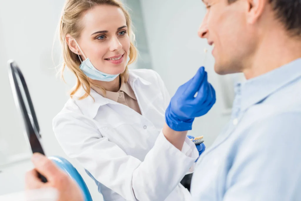 Patient discussing Mount Holly veneers during a consultation